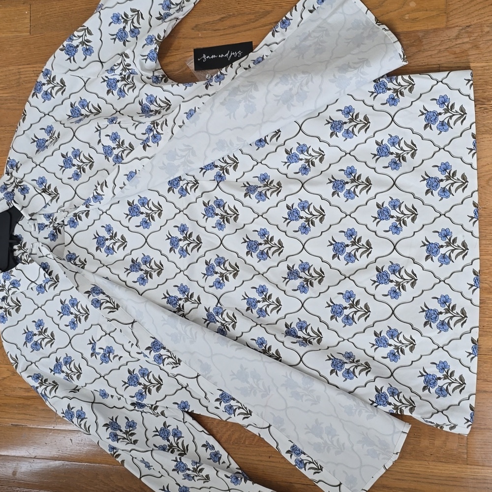 SAM AND JESS WOMEN'S WHITE & BLUE FLORAL STRAPLESS DRESS & MATCHING JACKET LARGE